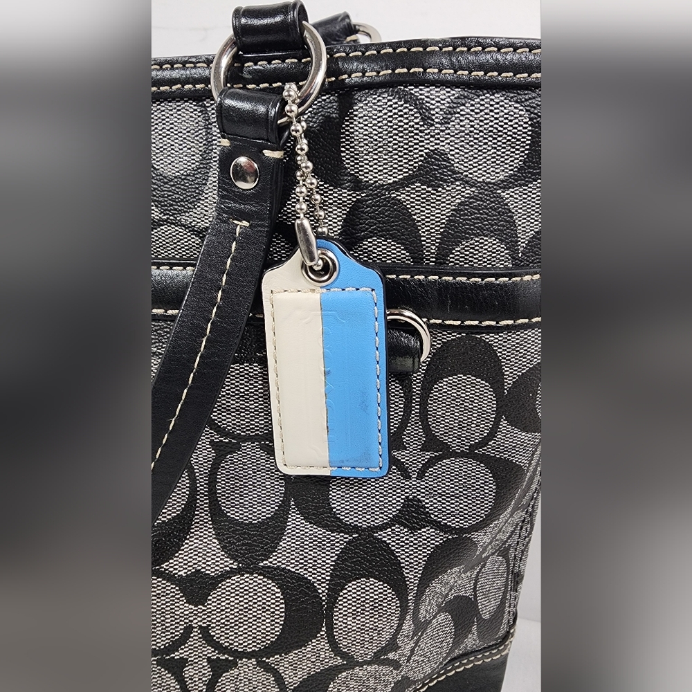Coach Heritage Signature Chelsea Stripe Tote No. J0973-F14477 Gray Black Blue - Picture 5 of 16